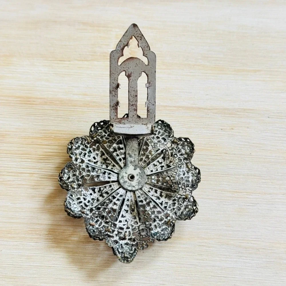 Fur Dress Clip Pin Red Rhinestone Art Deco Antique Filigree Goth Filigree VTG